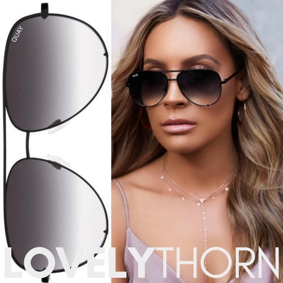 QUAY // desi perkins collab MINI black frames gold mirror lenses aviators - Picture 1 of 16